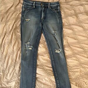 American Eagle Outfitters Distressed Skinny Jeans - Blue